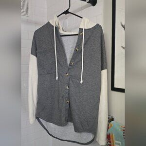 Gray and Cream Button-Up Hoodie